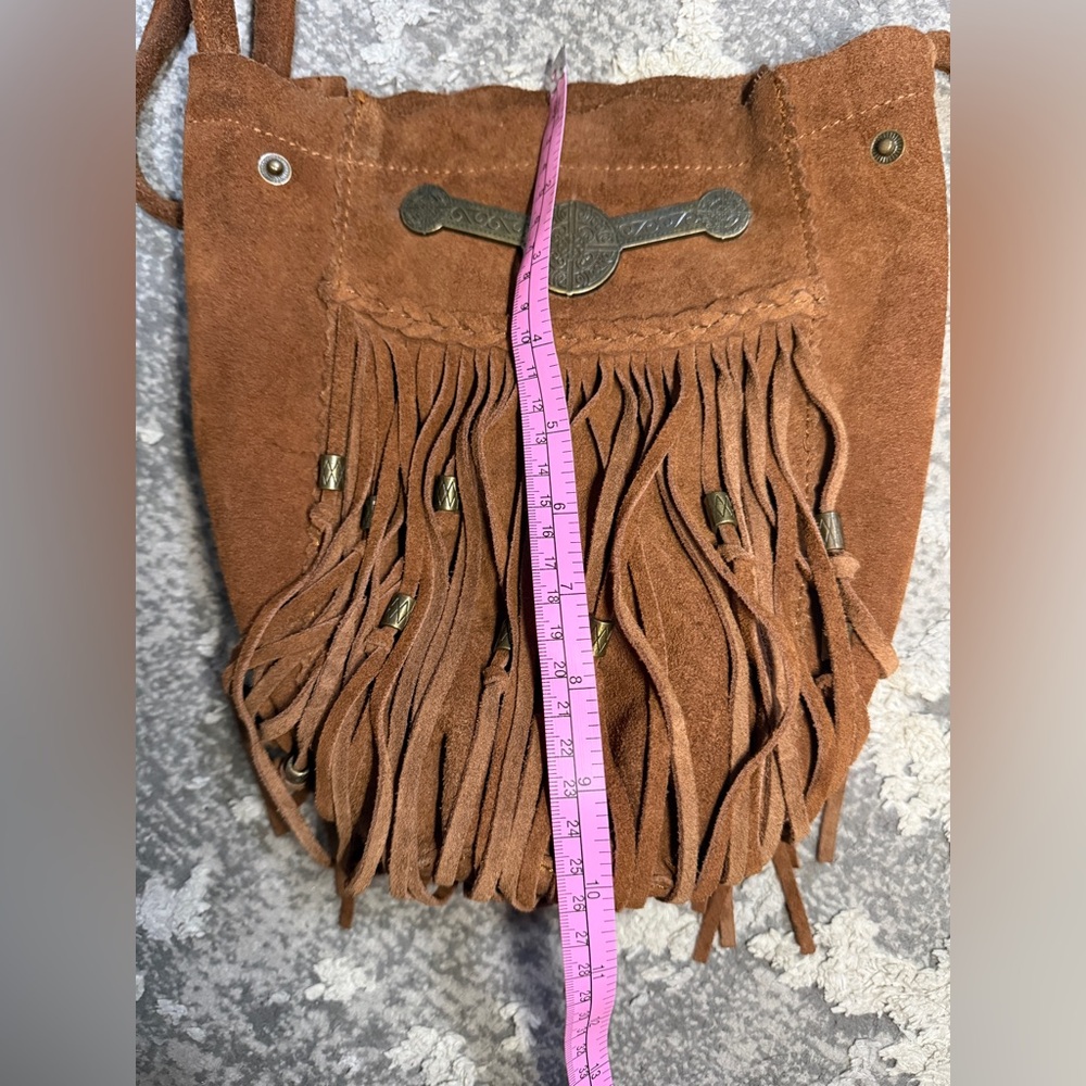 Free People Tan Suede Crossbody Bag with Fringe - Picture 6 of 7